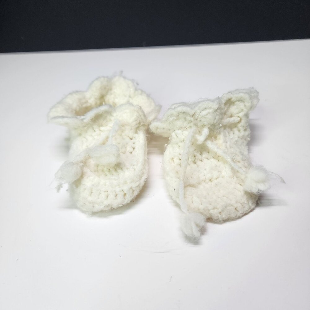 Vintage Knitted Handmade Crochet Baby Booties White